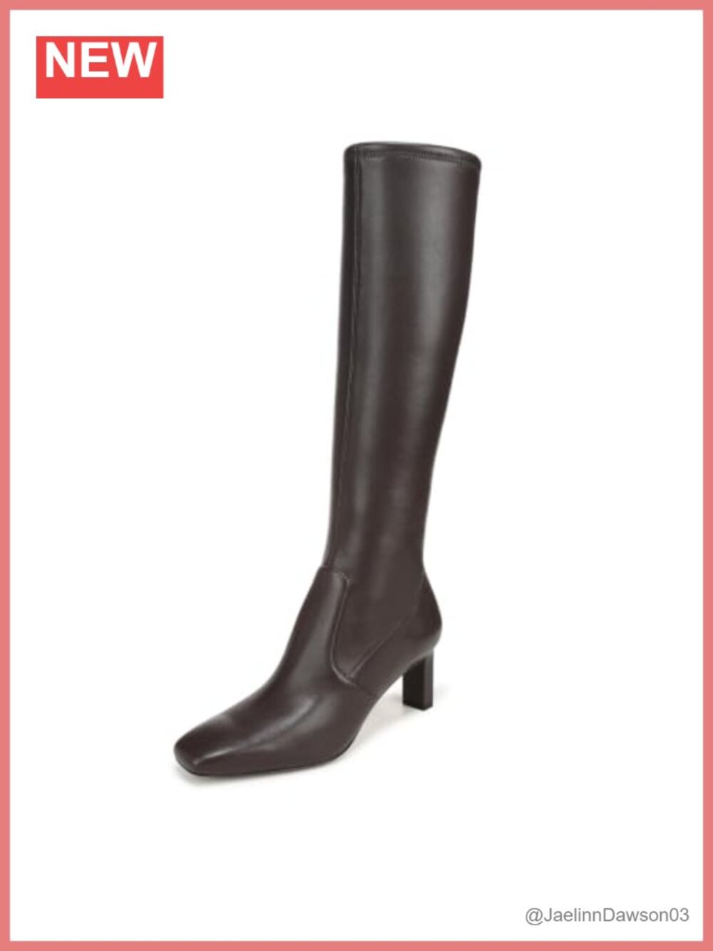 Leather Knee High Boots Square Toe Block Heel Tall Dress Boots
